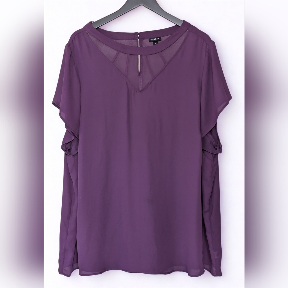 Torrid Purple Chiffon V Neck Blouse Size 4